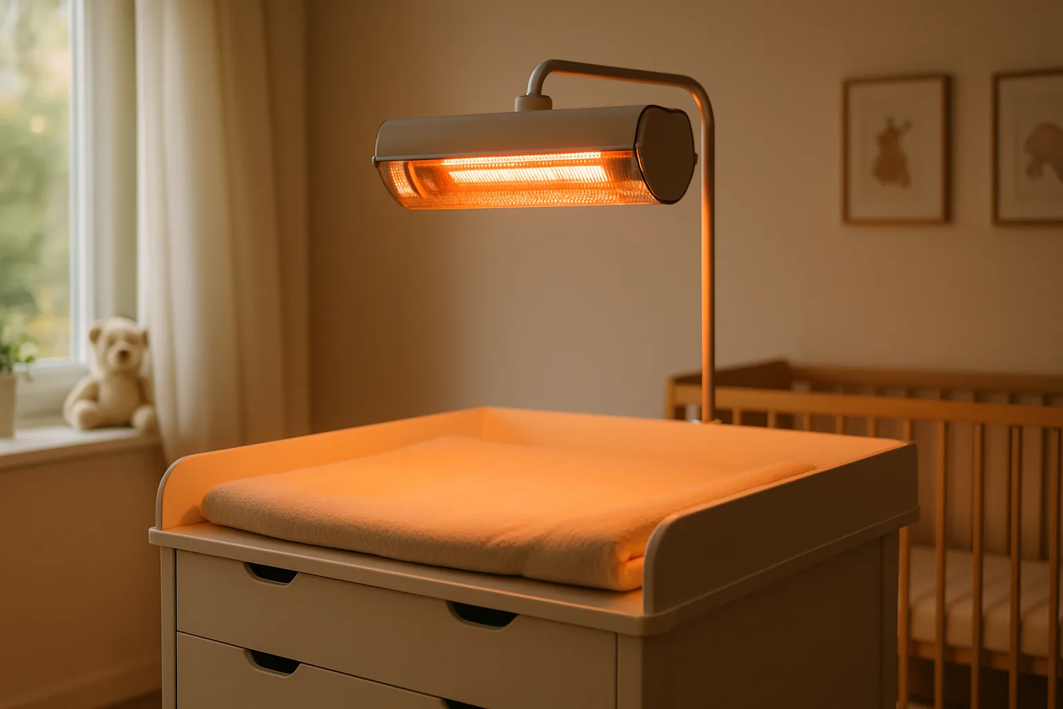 Wickeltischstrahler über einem Wickeltisch im Kinderzimmer